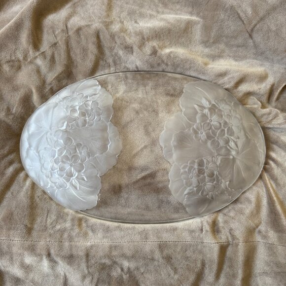 GUC Vintage Mikasa Hoya Crystal‎ Floral Motif Oval Serving Tray 13" x 8" - Picture 5 of 16